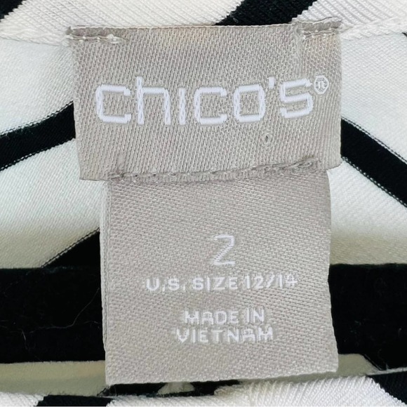 CHICO'S Black & White Striped Dress Flare Long Sleeves - Picture 6 of 11